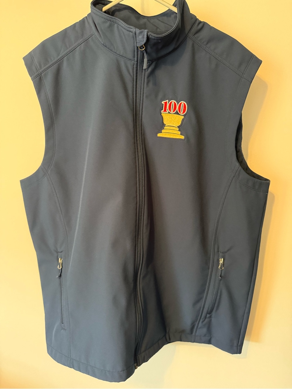 Port Authority Navy Softshell Vest with Gold Trophy Embroidery